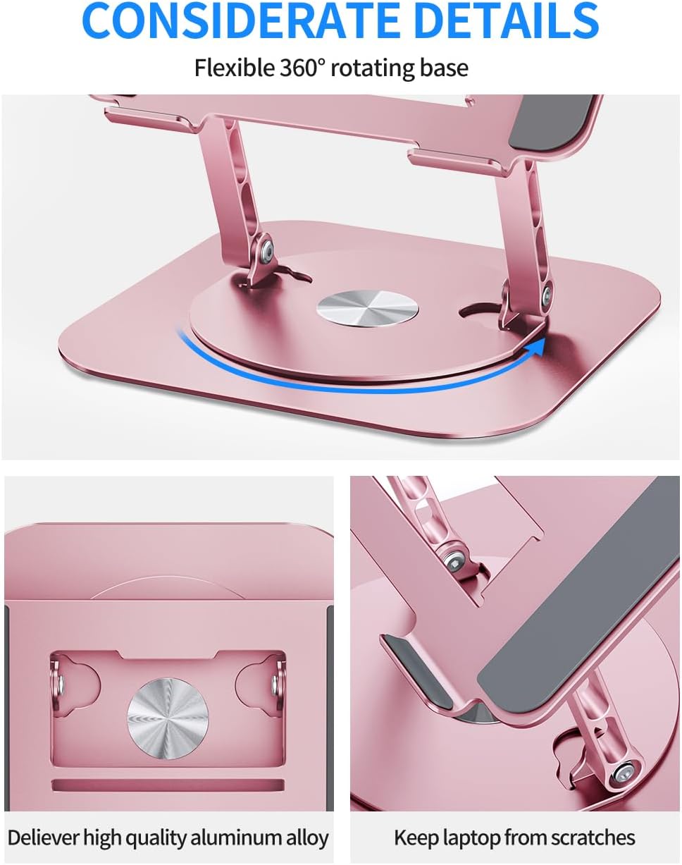 Adjustable Laptop Stand with 360 Rotating Base, Pink