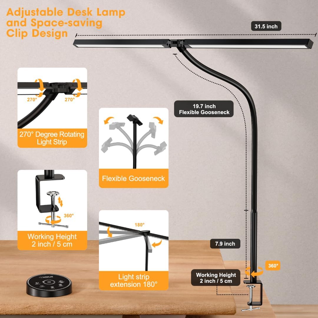 Led Desk Lamp, Eye Caring Architect lamp with Clamp