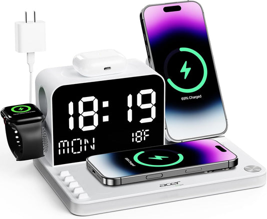7-in-1 Wireless Charging Station with LED Clock