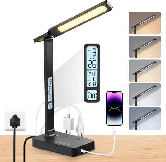 Power Strip with LED Desk Lamp: Table Lamp with Charging Station