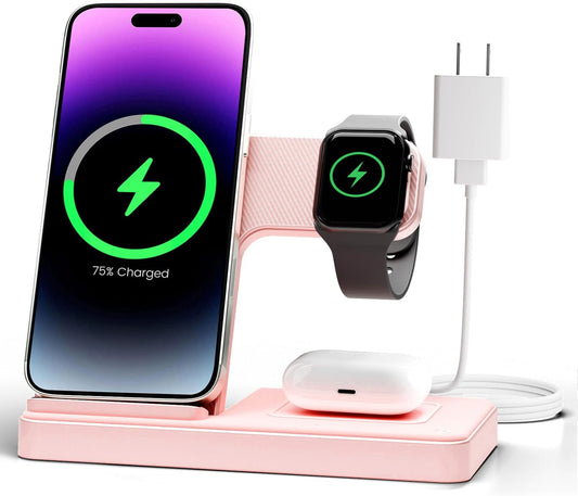 Wireless Charger Stand Charging Station: 3 in 1 Charger Stand, Pink