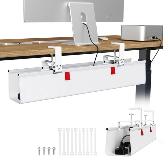 No Drill Under Desk Cable Management Tray, White, 70lbs