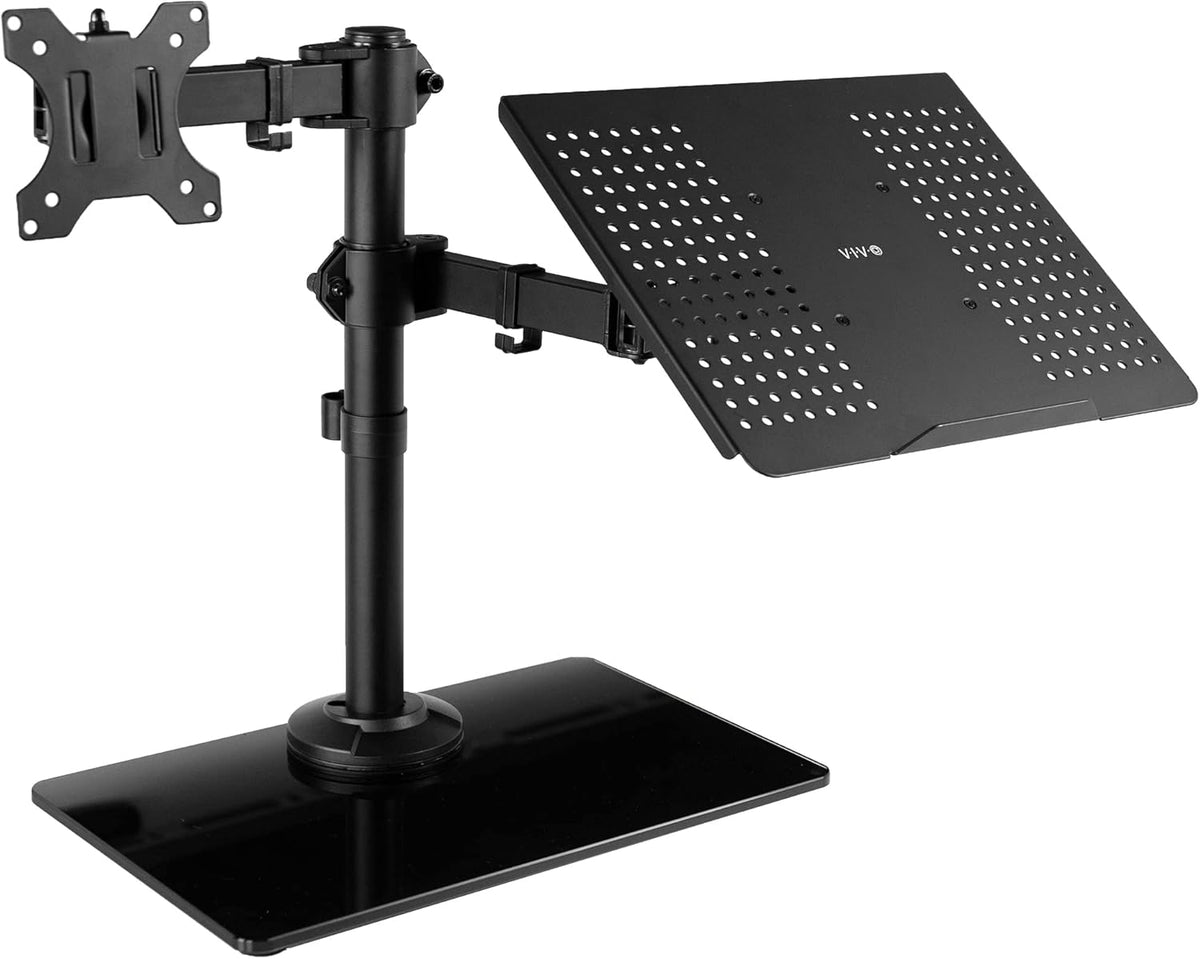 Free Standing Single Computer Monitor and Laptop Combo Desk Stand