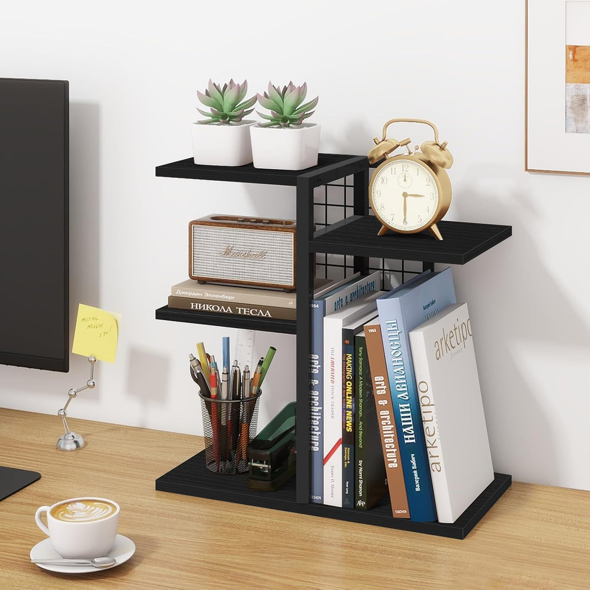 Desktop Bookshelf, 4 Tier Wood Desk Organizer Shelf