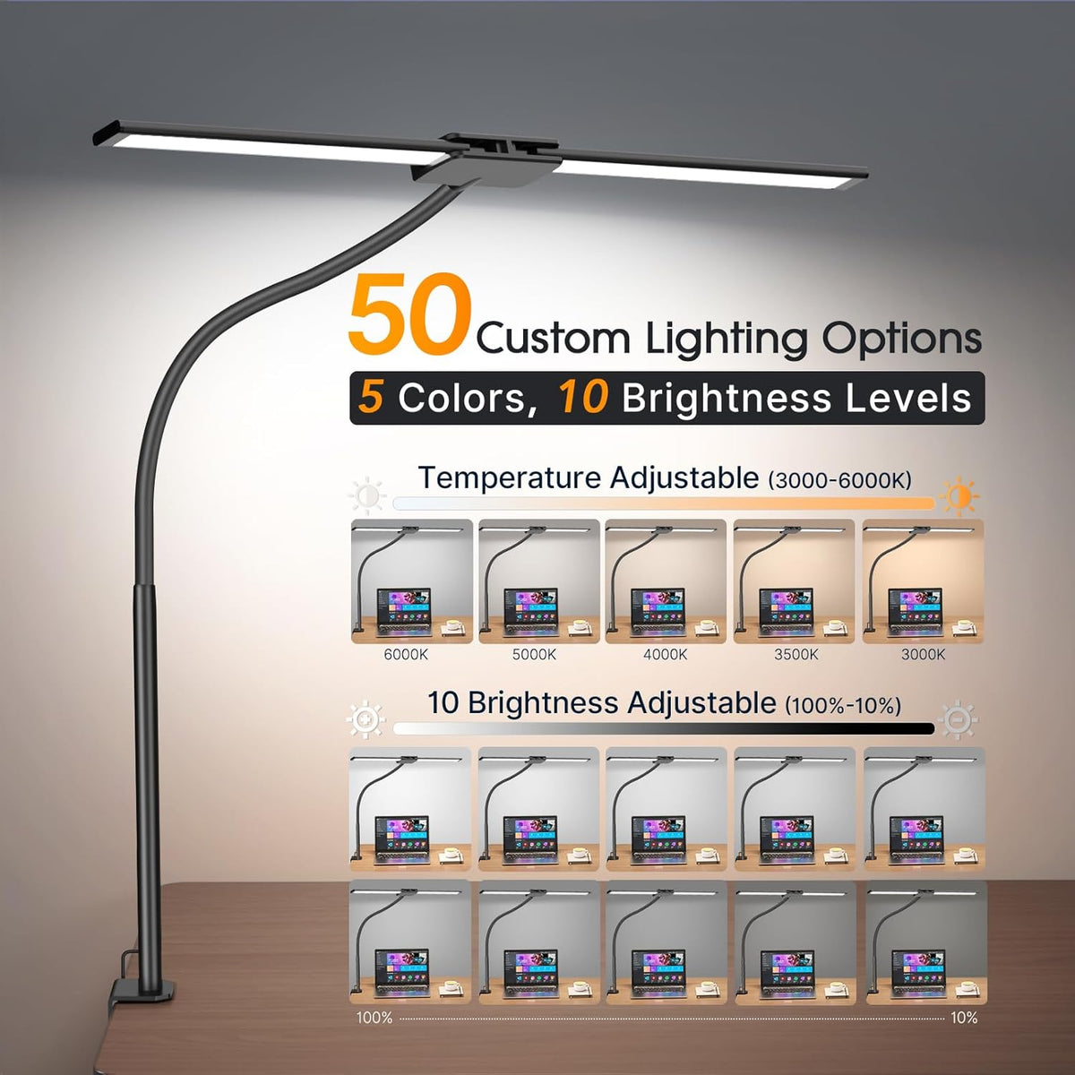 LED Desk Lamp, Dual Head Eye-Care Architect Table Lamp