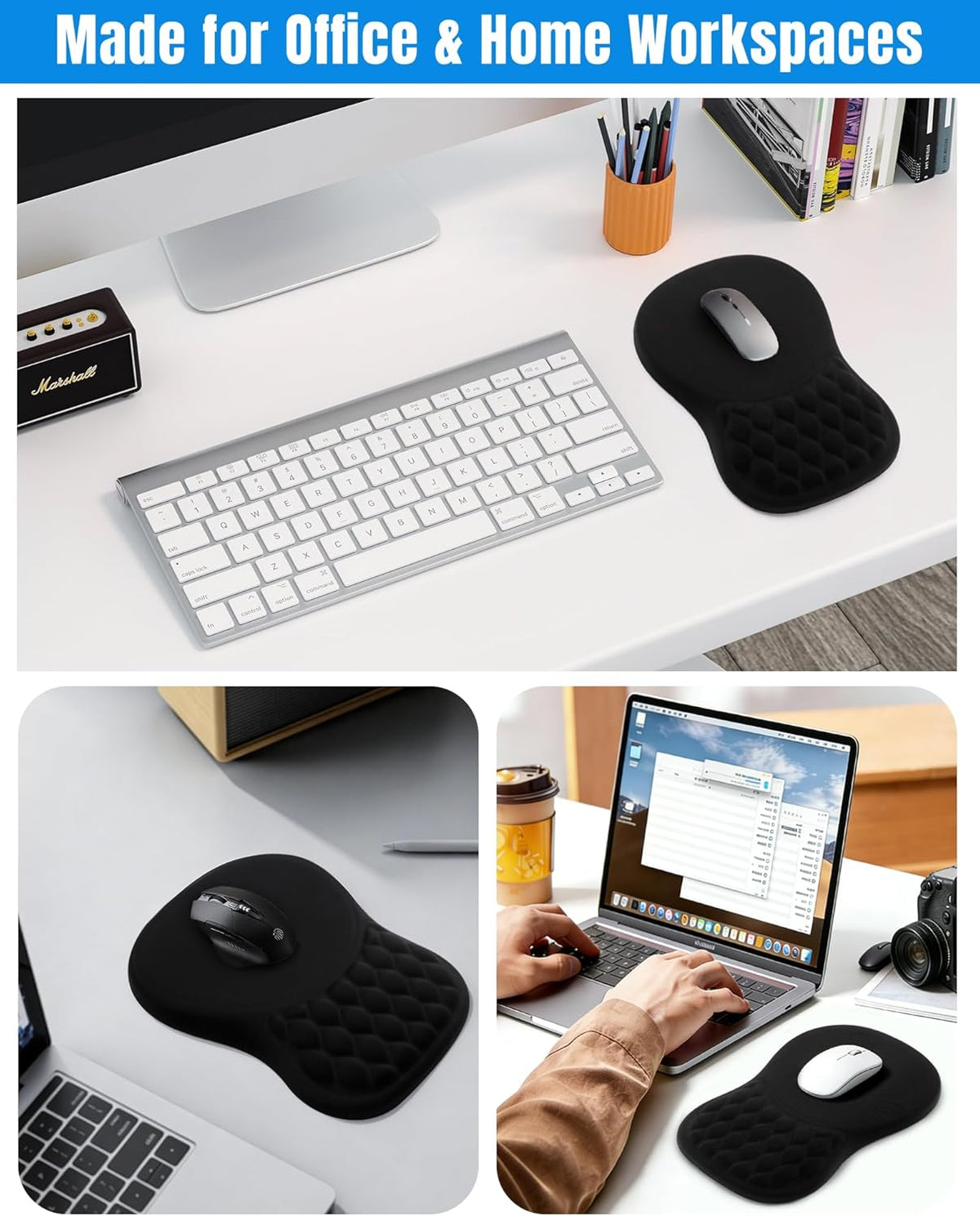 Ergonomic Mouse Pad with Wrist Rest, Black, PU