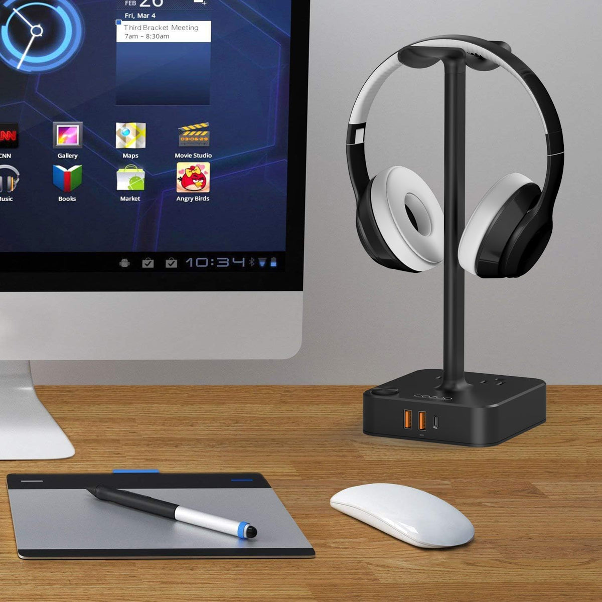 Headphone Stand with USB Charger Desktop Gaming Headset Holder Hanger