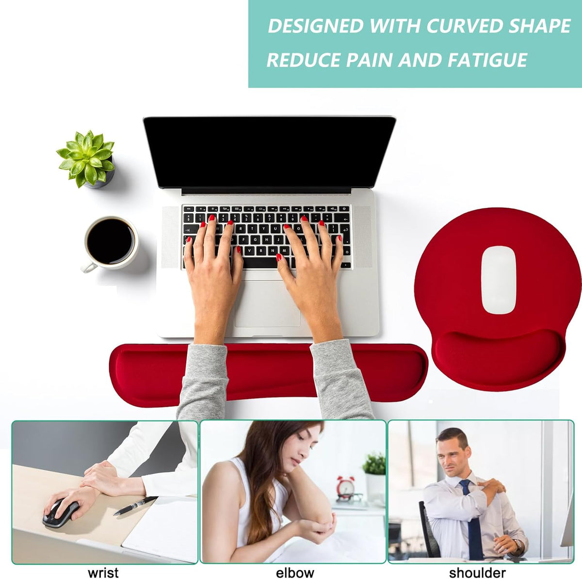 Keyboard Wrist Rest Pad Mouse Pad with Wrist Support Set of 3, Red