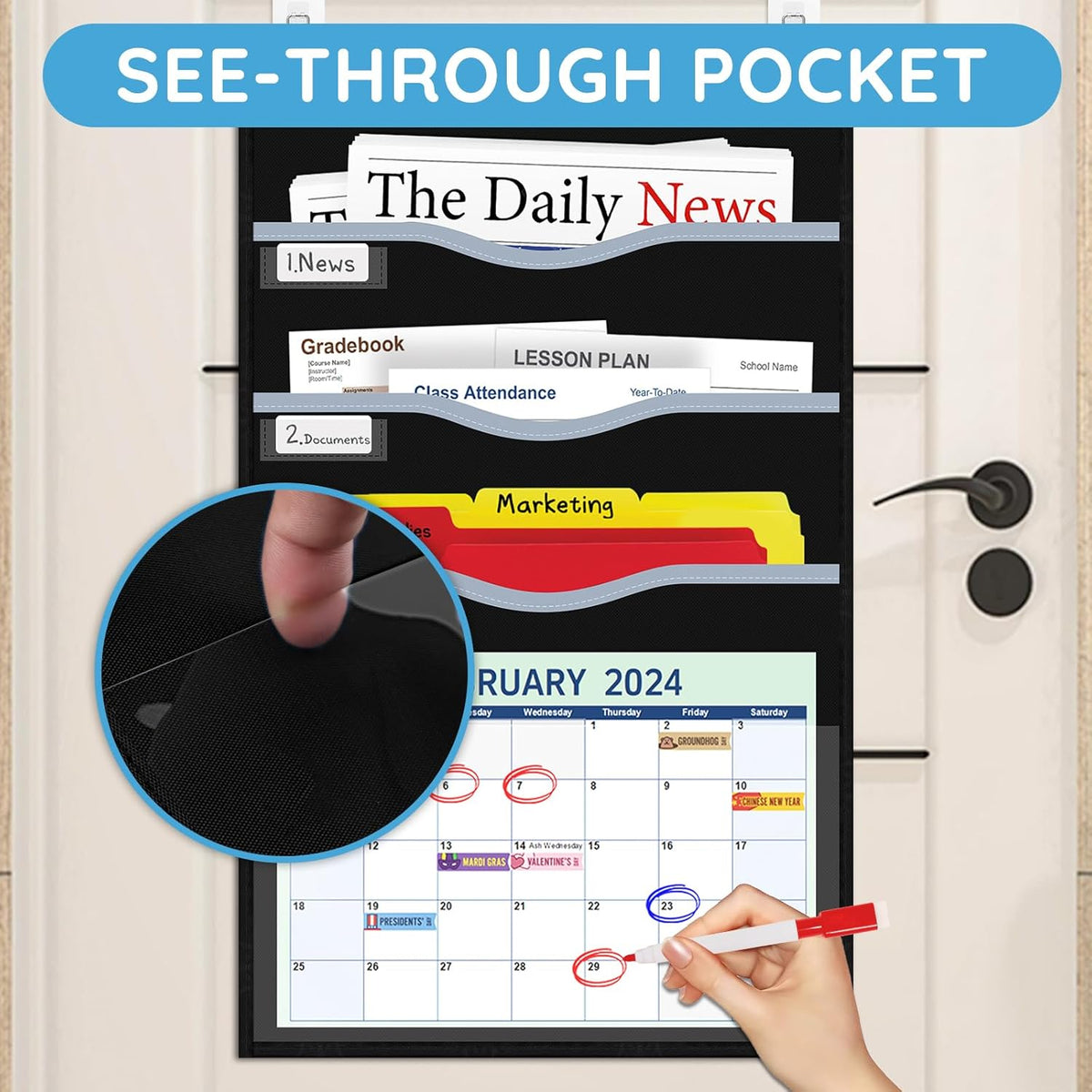 4 Pockets Hanging Wall File Organizer 15" Extra Wide Pocket Chart