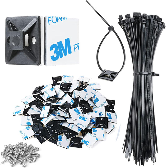 3/4" Strong Back-Glue Self Adhesive Black Cable Zip Tie Mounts