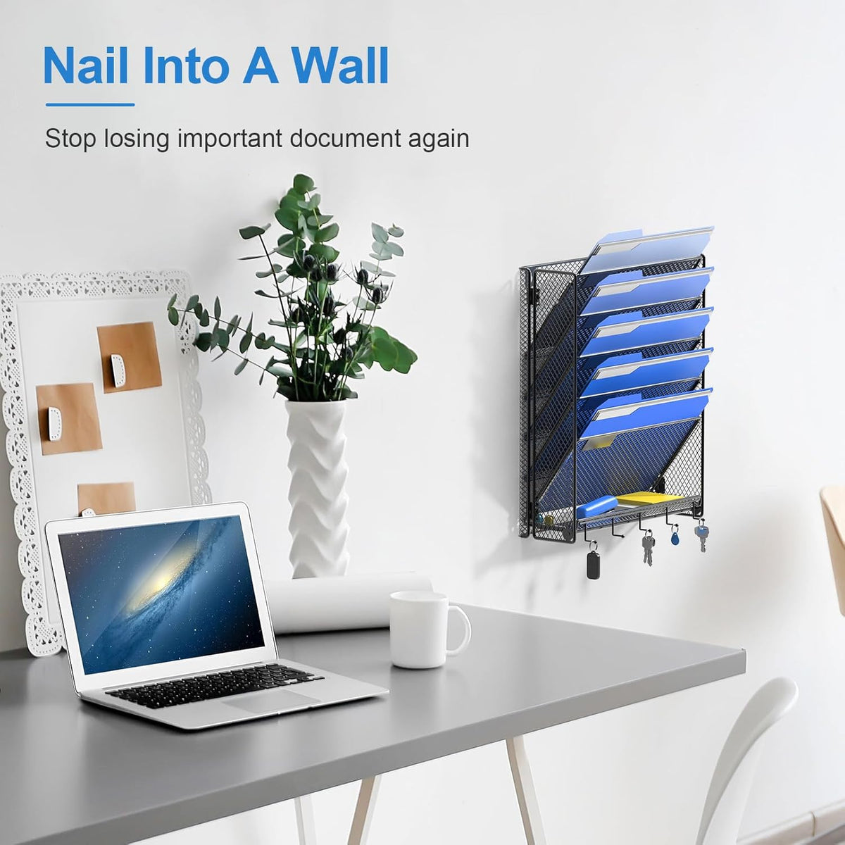 Hanging Wall File Organizer with Hooks, 6 Tier