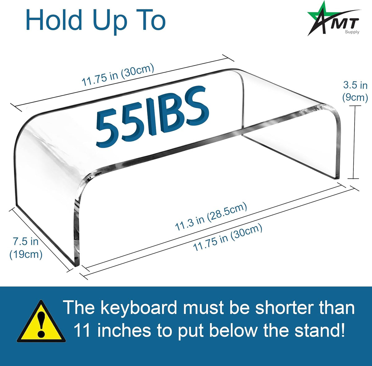 AMT Premium Acrylic Clear Monitor Riser Laptop/PC/Multimedia Monitor