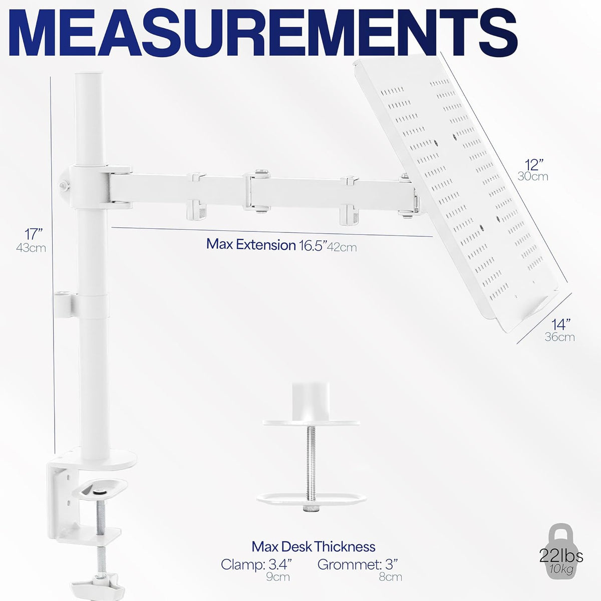 Single Laptop Notebook Desk Mount Stand, White