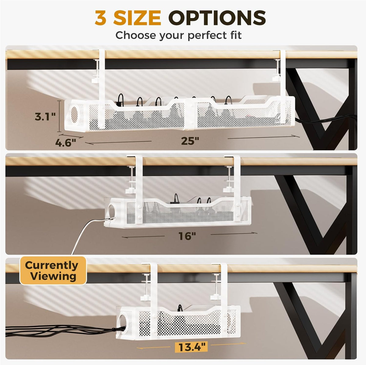 Under Desk Cable Management Tray White