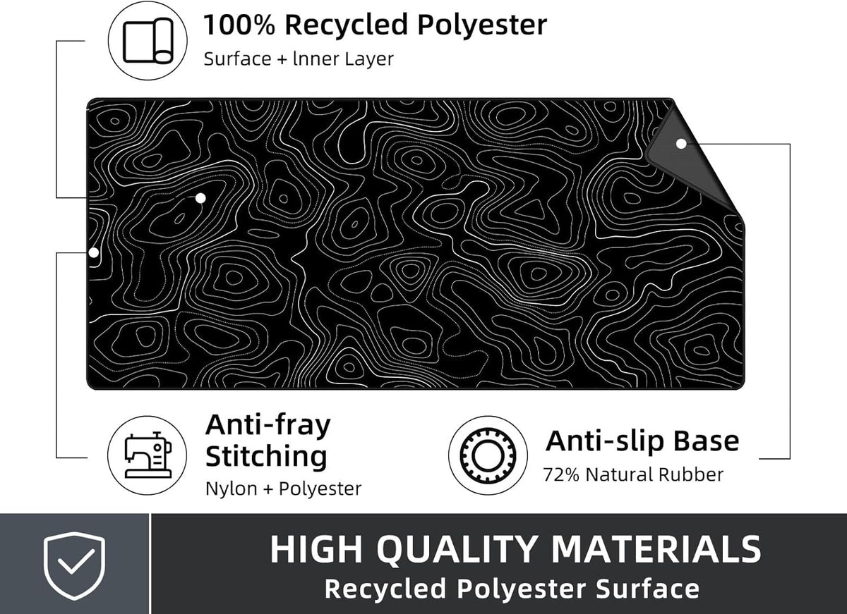 Extra Large Gaming Mouse Pad with Black Topographic