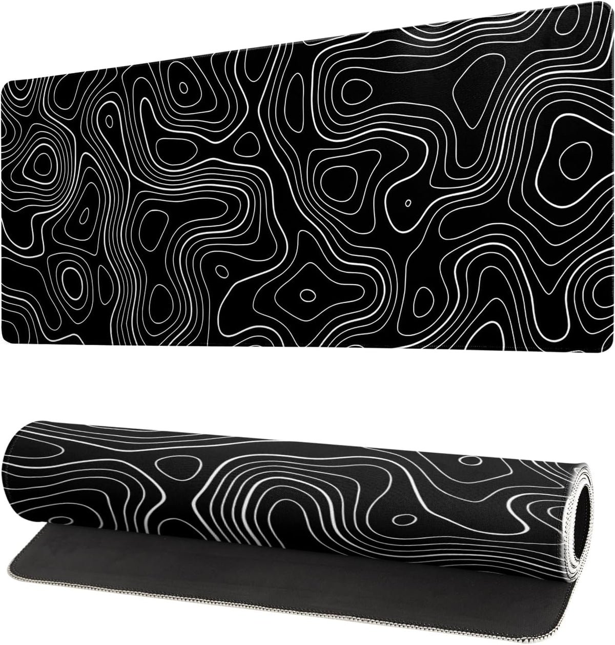 Topographic Contour Gaming Mouse Pad Black Large Mouse Pad