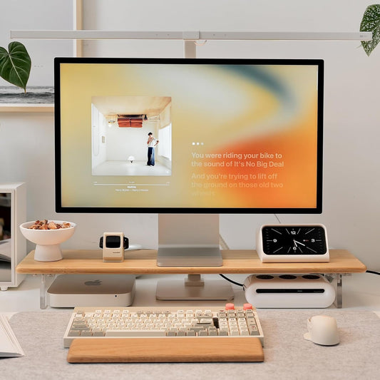 Bamboo Monitor Stand Riser with Acrylic Legs