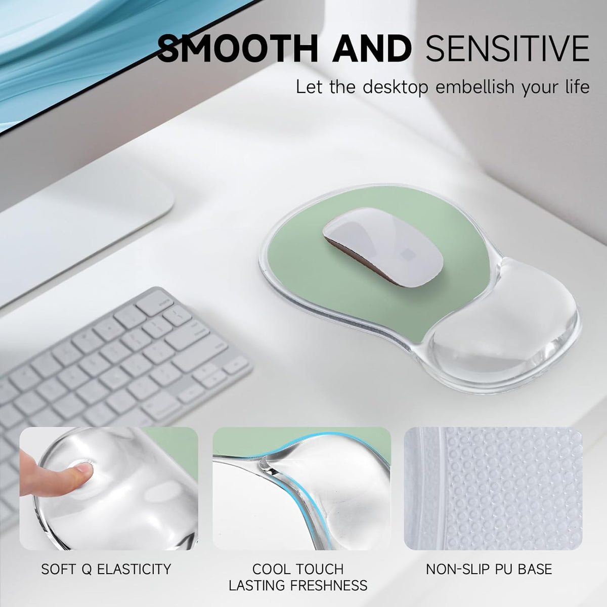 Ergonomic Mouse Pad with Gel Wrist Support, Green