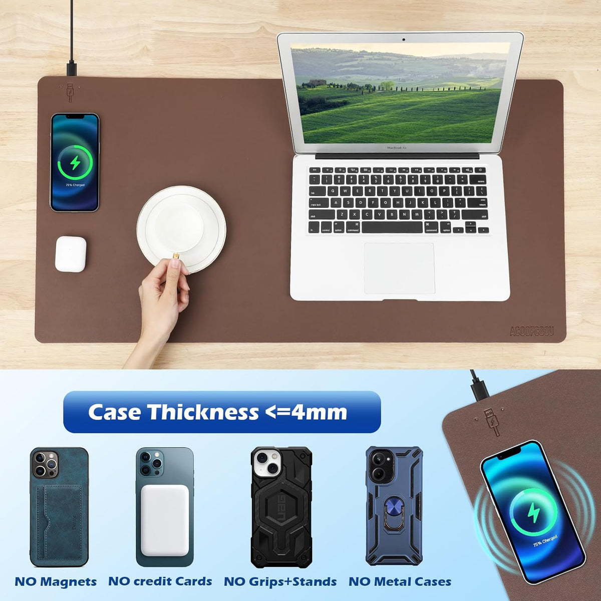 Wireless Charging Desk Mat with Desk Pad