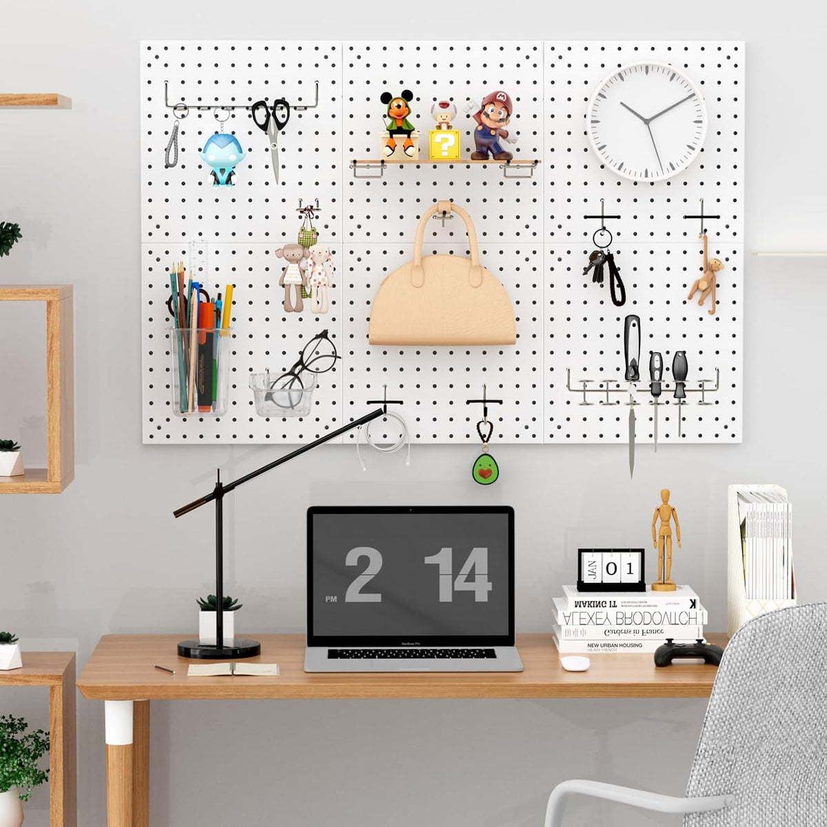 Peg Board Kit, Includes Pegboard and Accessories, White