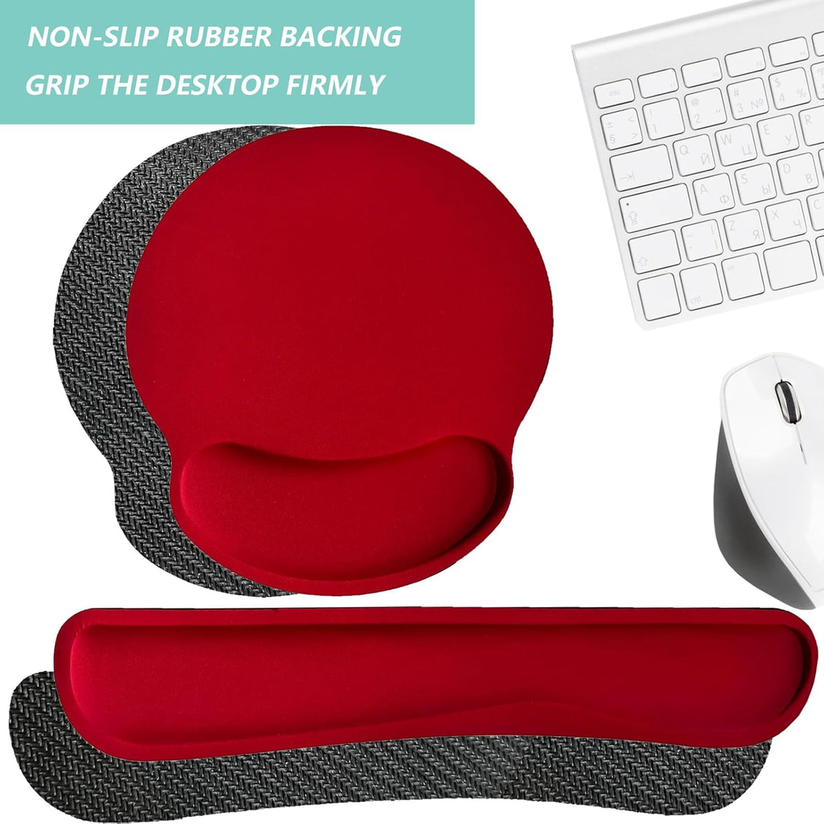 Keyboard Wrist Rest Pad Mouse Pad with Wrist Support Set of 3, Red