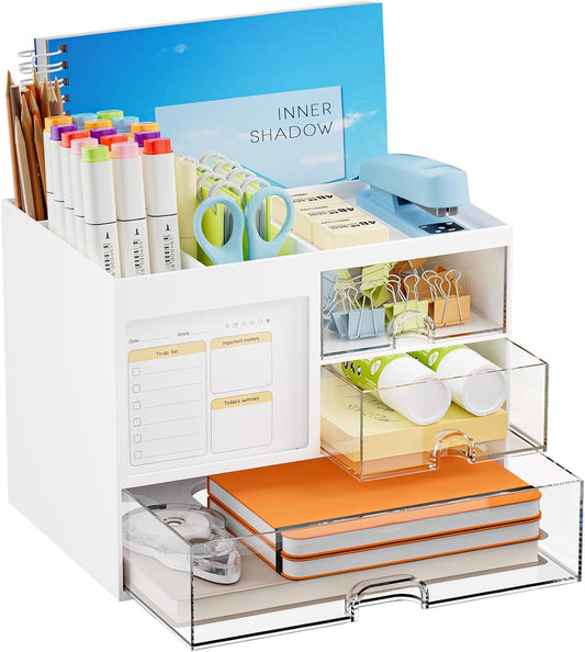 Desk Organizer with 3 Drawer, White