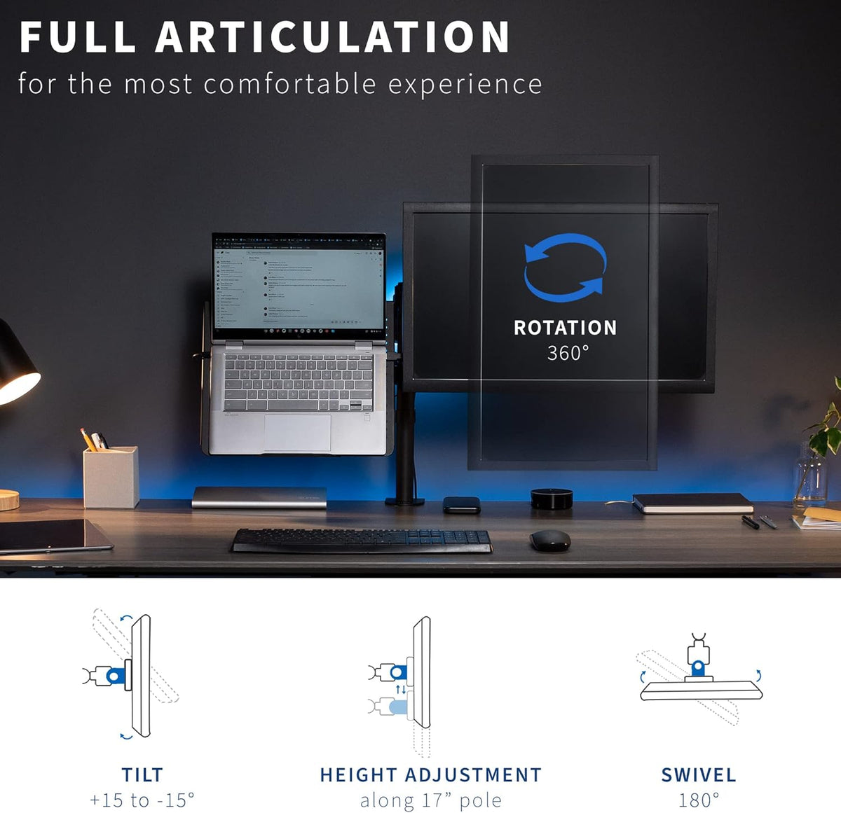 Black Fully Adjustable 13 to 32 inch Single Computer Monitor