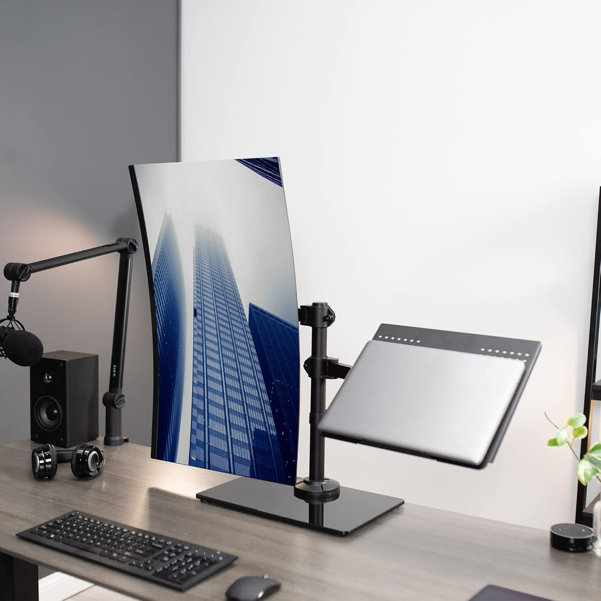 Free Standing Single Computer Monitor and Laptop Combo Desk Stand