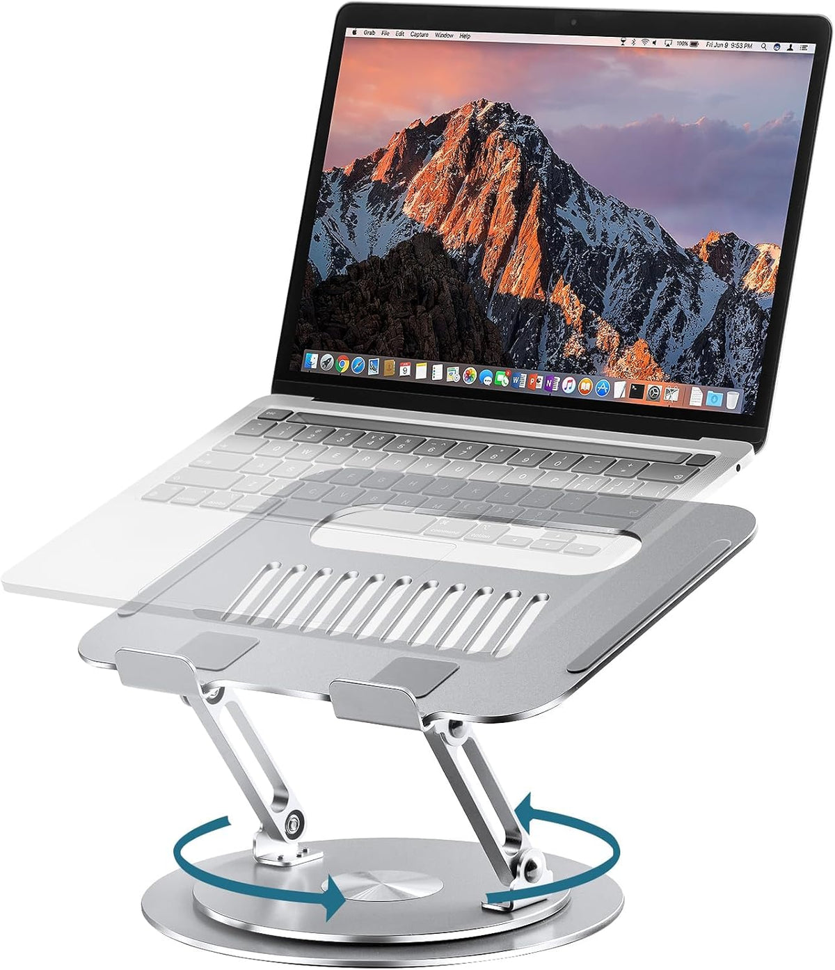 Adjustable Laptop Stand with 360° Rotating Base, Silver