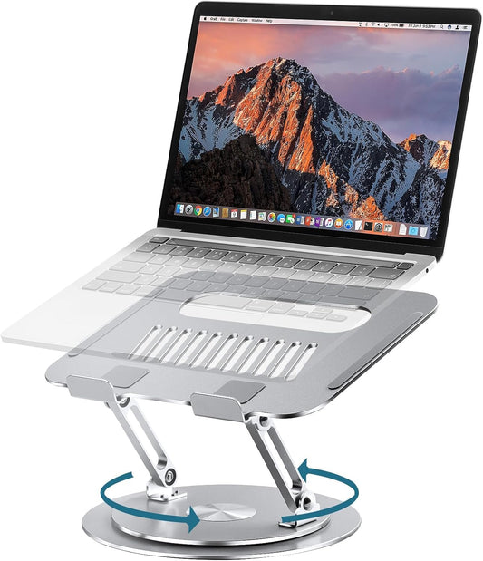 Adjustable Laptop Stand with 360° Rotating Base, Silver