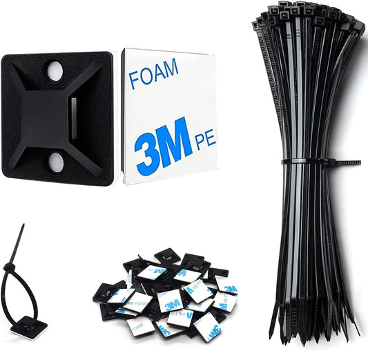 Strong Back-Glue Self Adhesive Cable Zip Tie Mounts Kit
