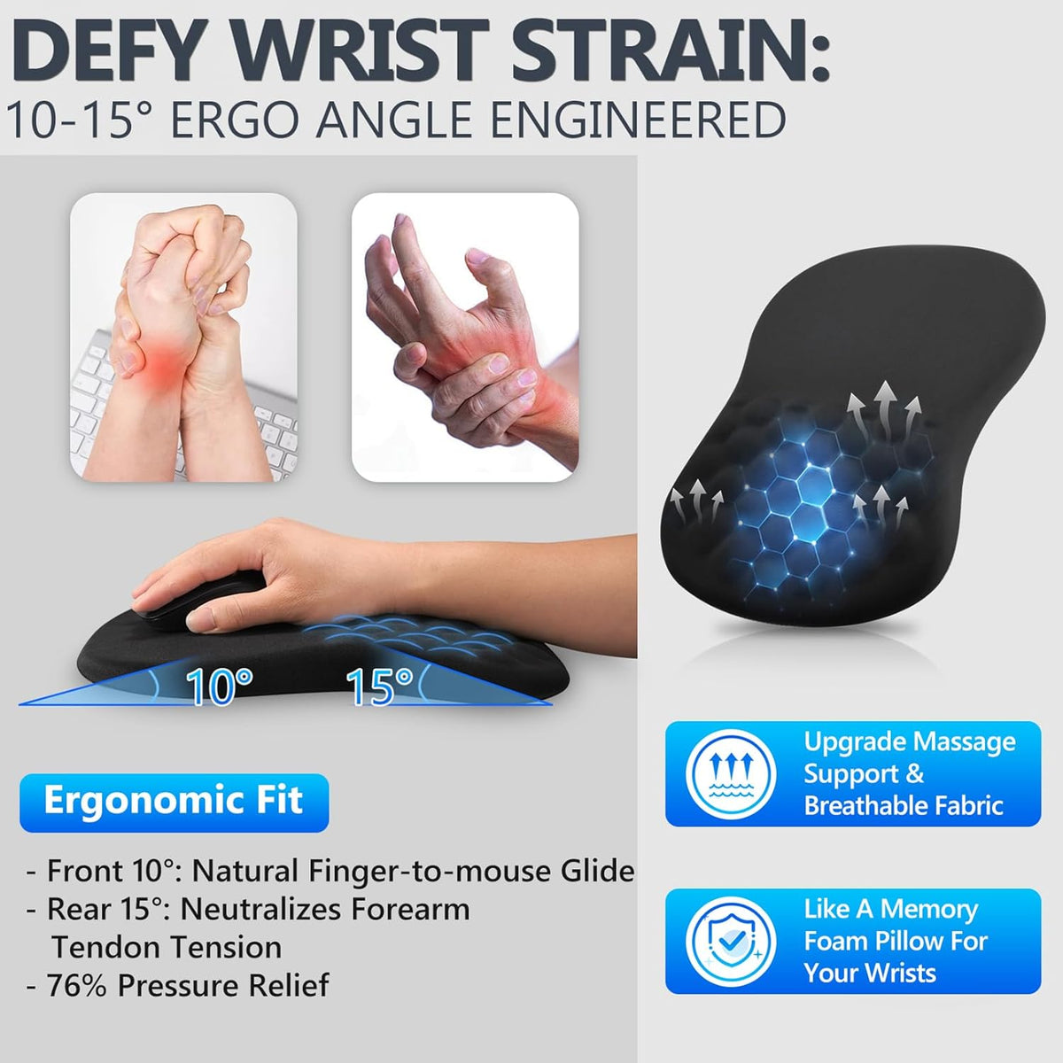 Ergonomic Mouse Pad with Wrist Rest, 12x8, 12x8 Inch