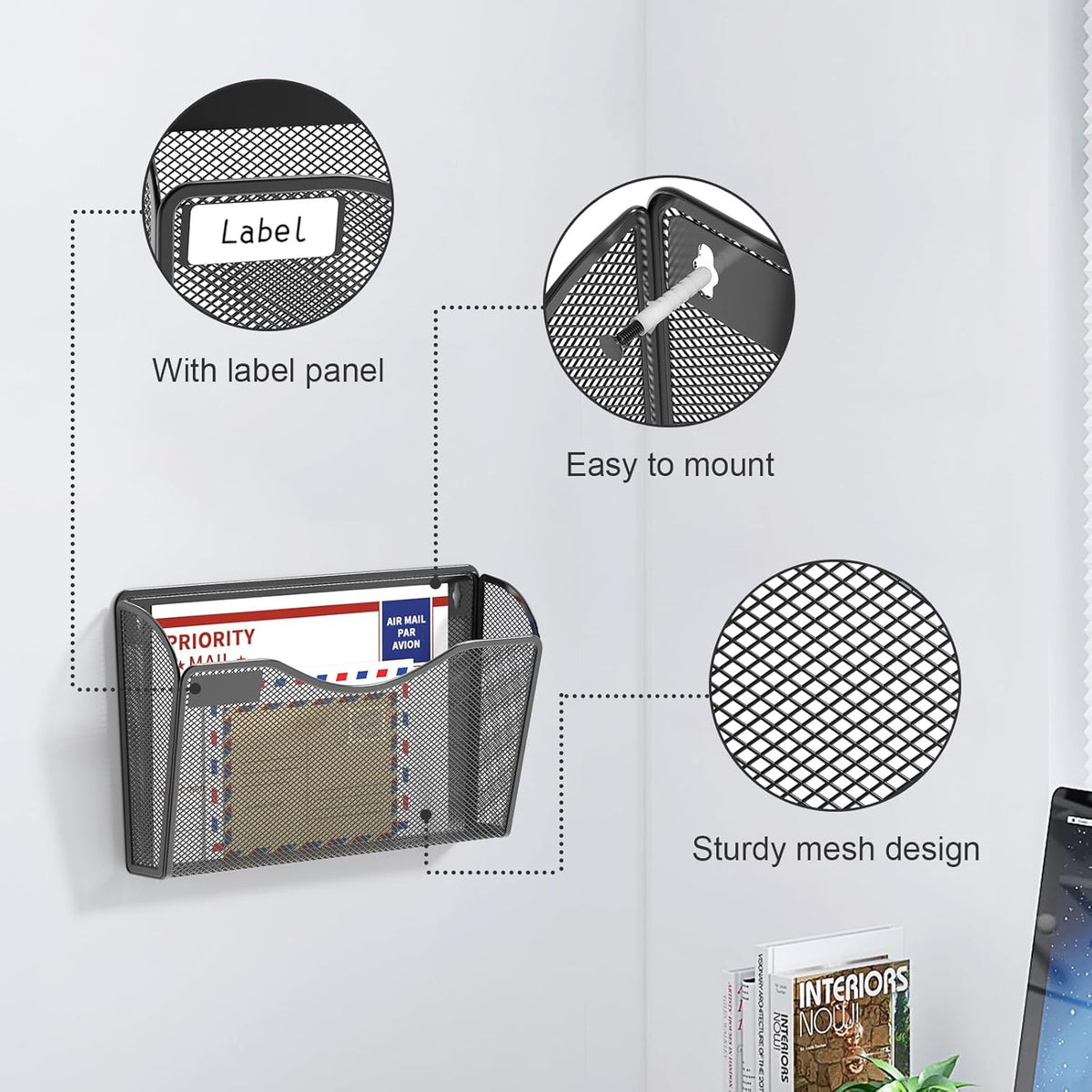 Mesh Wall Mounted File Holder Metal Wall File Pocket Mail