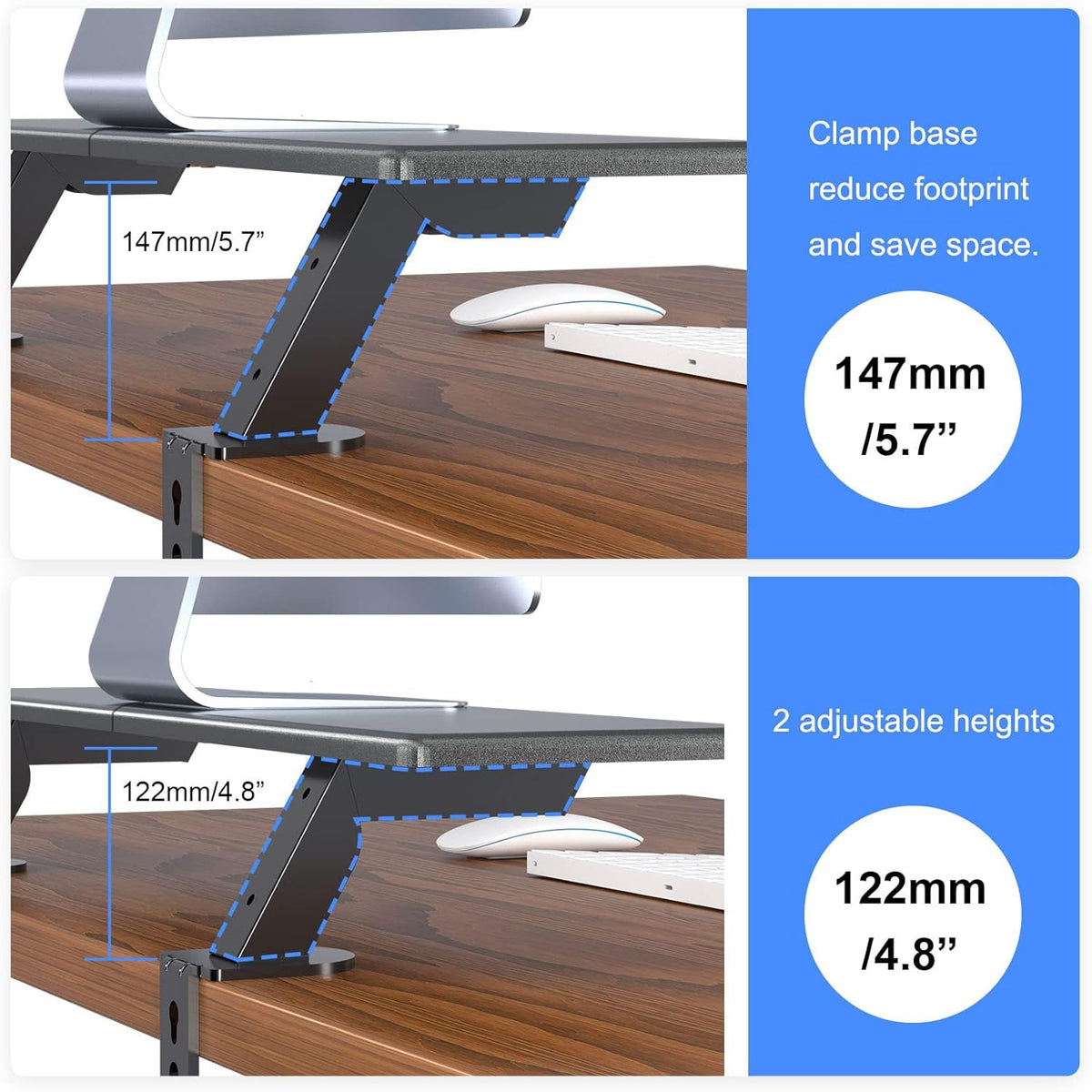 Clamp-on 32 Inch Dual Monitor Desk Mount Riser Shelf Computer Stands