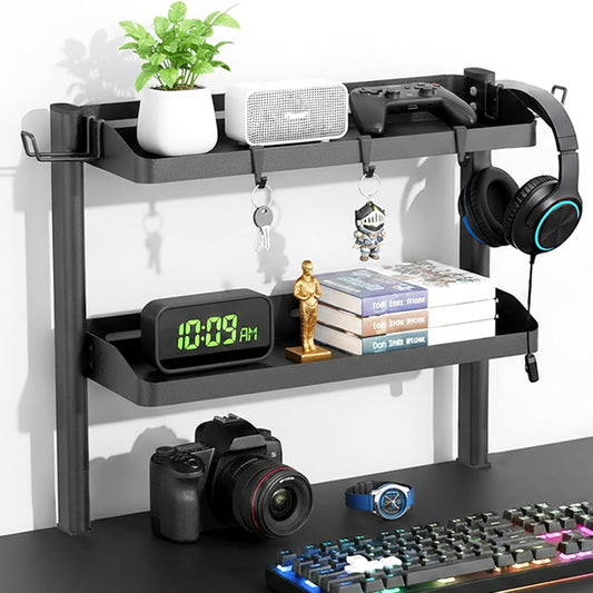 Clamp on Desk Shelf, 17in 2-Tier Office Desk Shelves Organizer