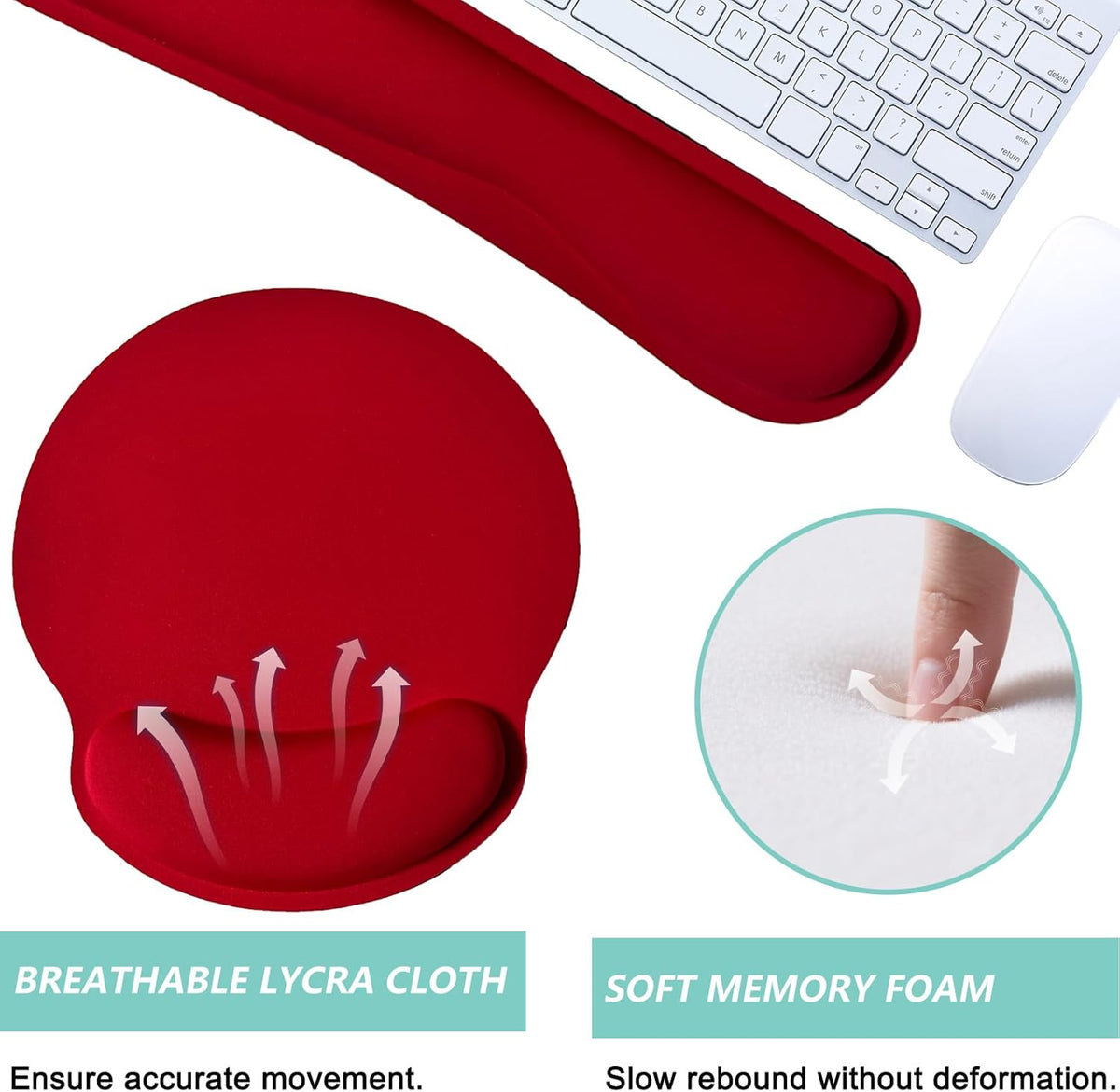 Keyboard Wrist Rest Pad Mouse Pad with Wrist Support Set of 3, Red