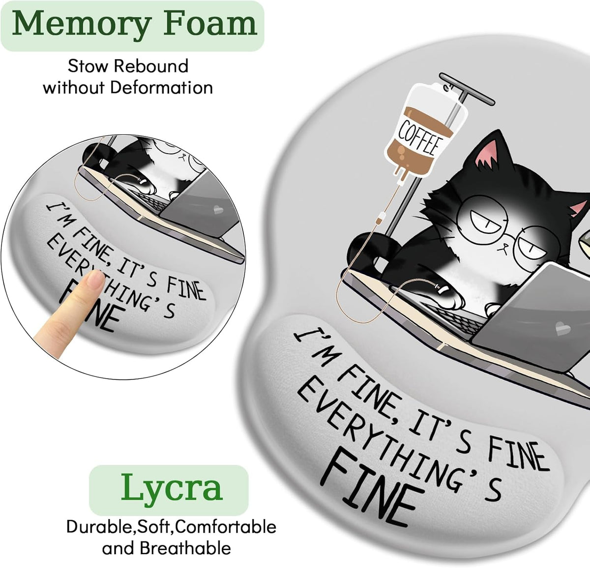Cat Ergonomic Mouse Pad with Wrist Rest