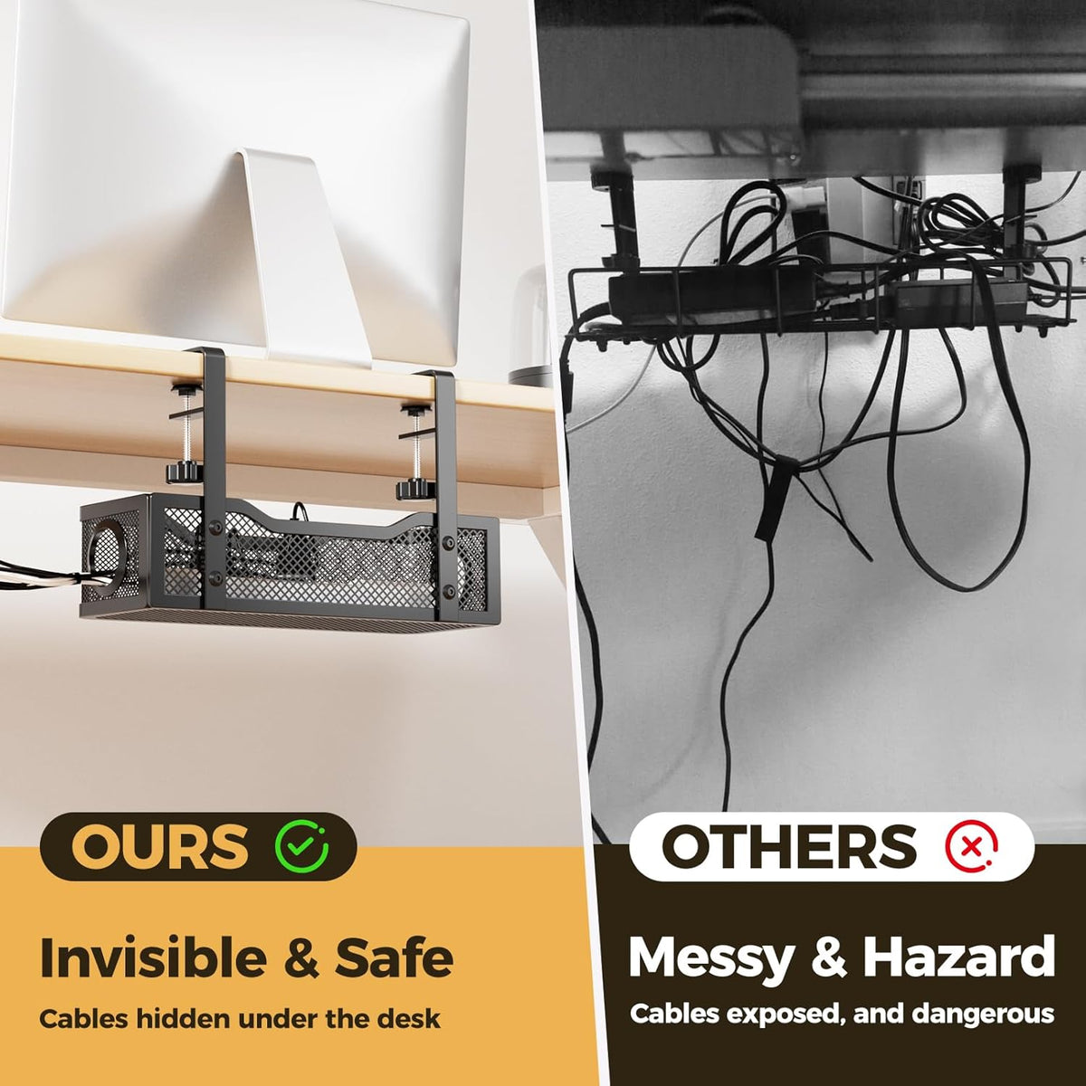 Under Desk Cable Management Tray Black