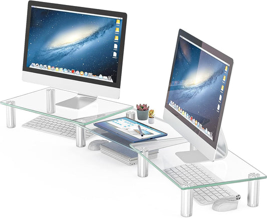 Dual Monitor Stand -Adjustable Length and Angle Dual Monitor Riser