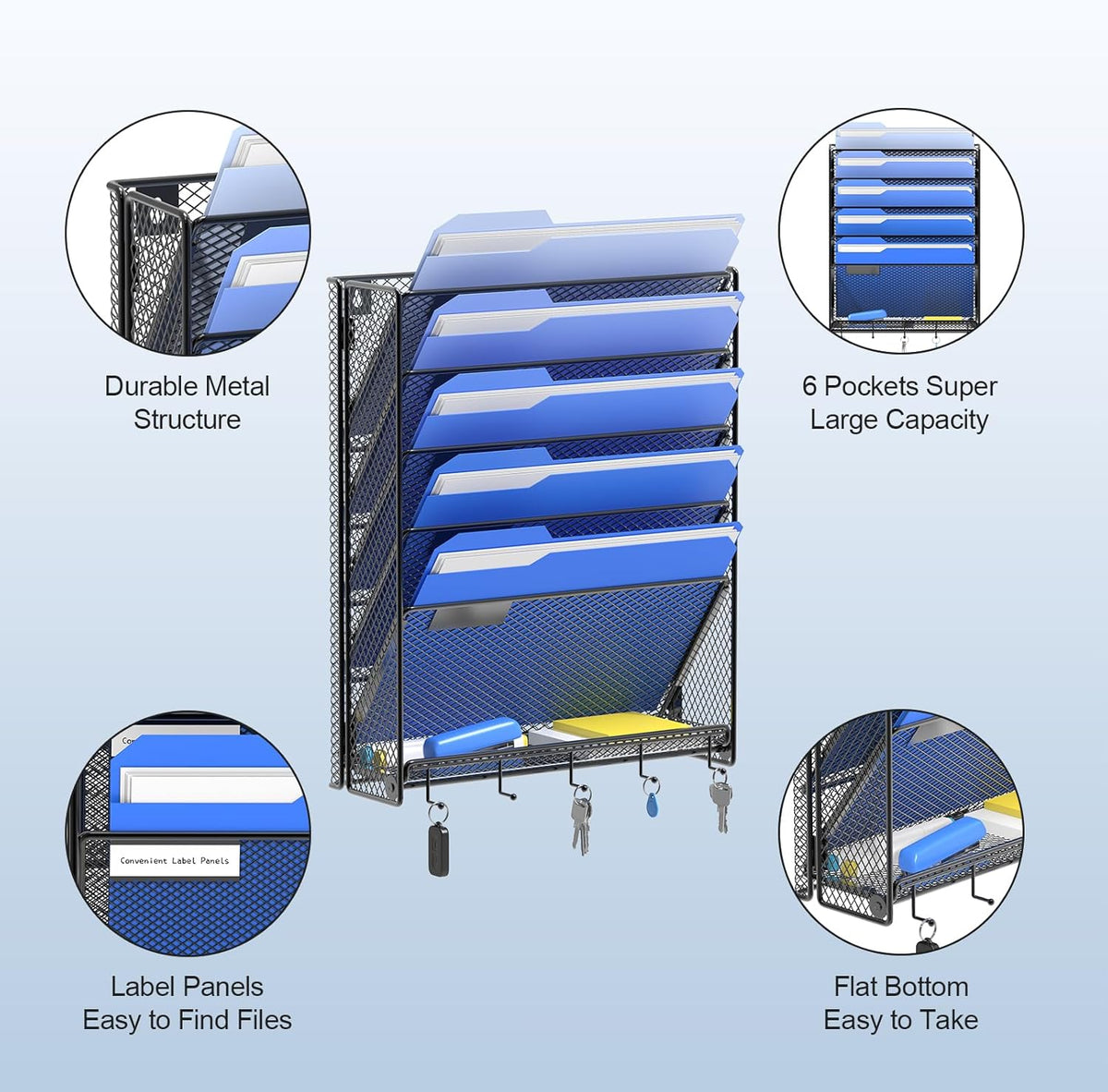 Hanging Wall File Organizer with Hooks, 6 Tier
