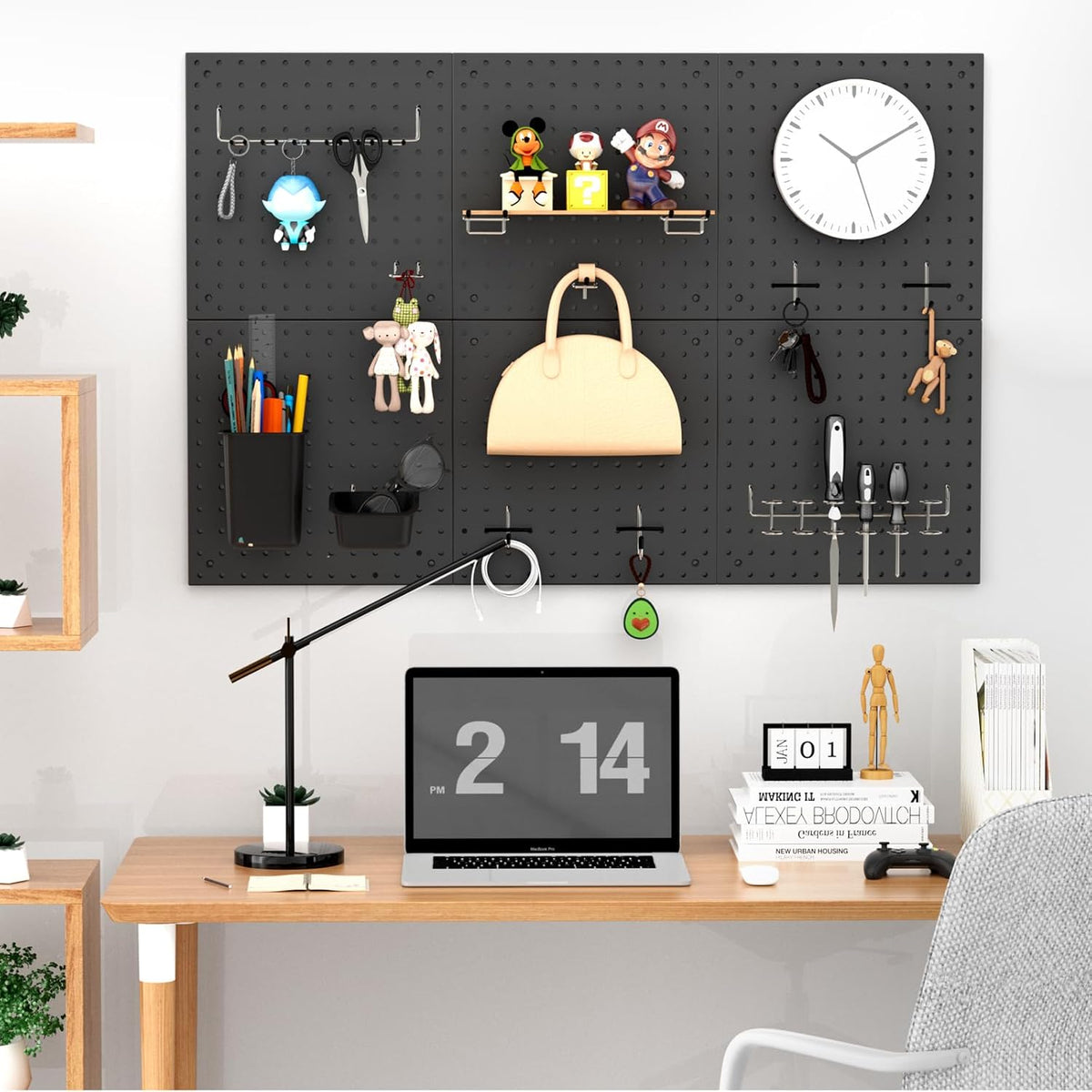 Peg Board Kit, Includes Pegboard and Accessories, Black
