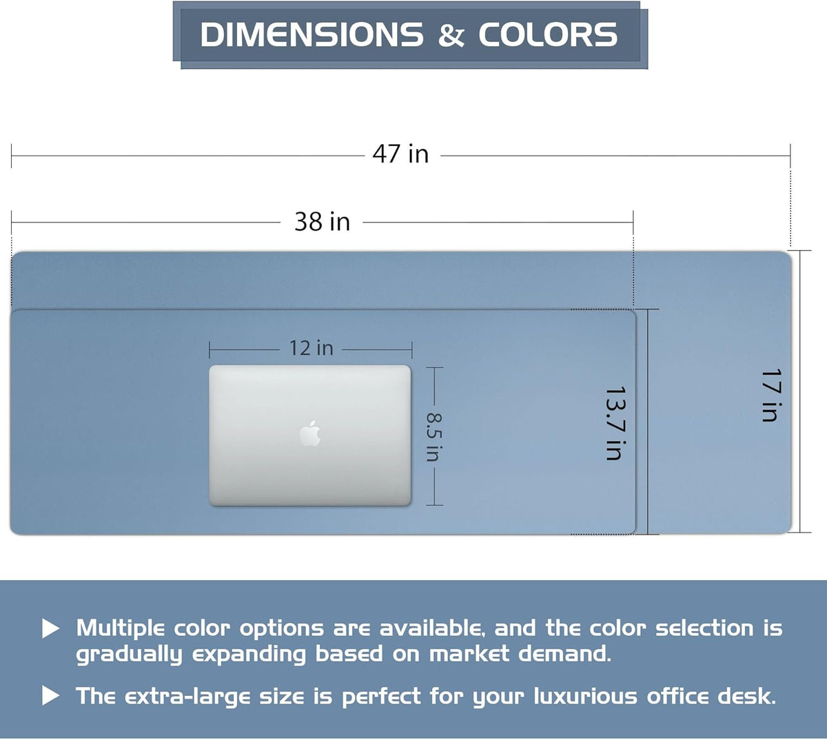 Leather Desk Pad Protector, 38 x 13.7, Blue