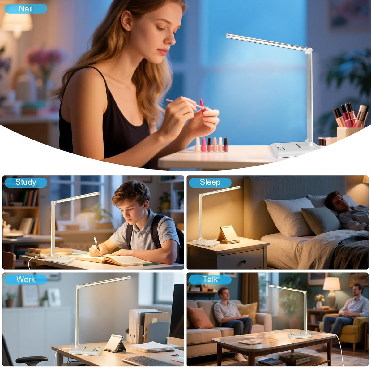 LED Desk Lamp Dimmable Table Lamp Reading Lamp with USB Charging Port