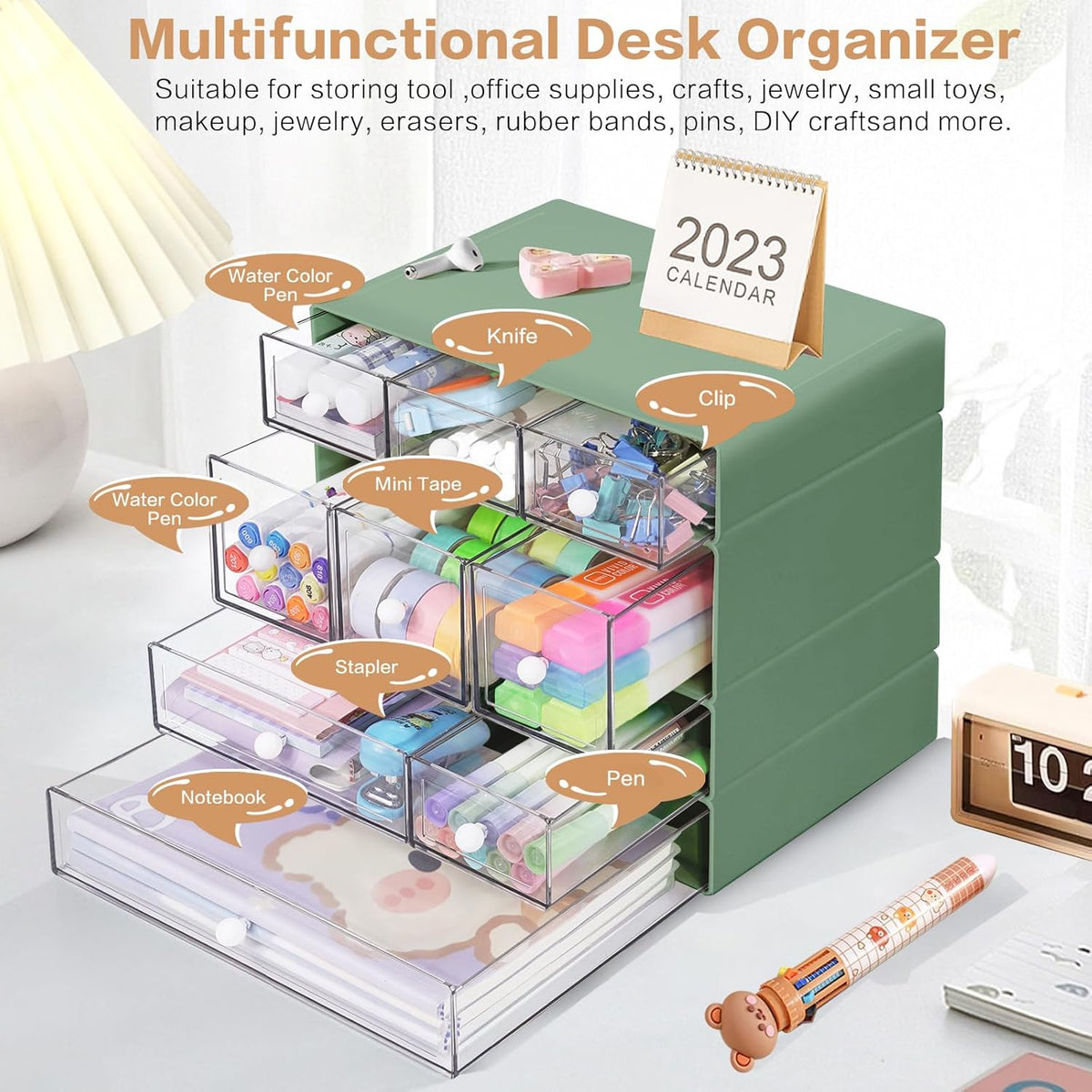 Desk Storage Organizer with 9 Drawers, Clear