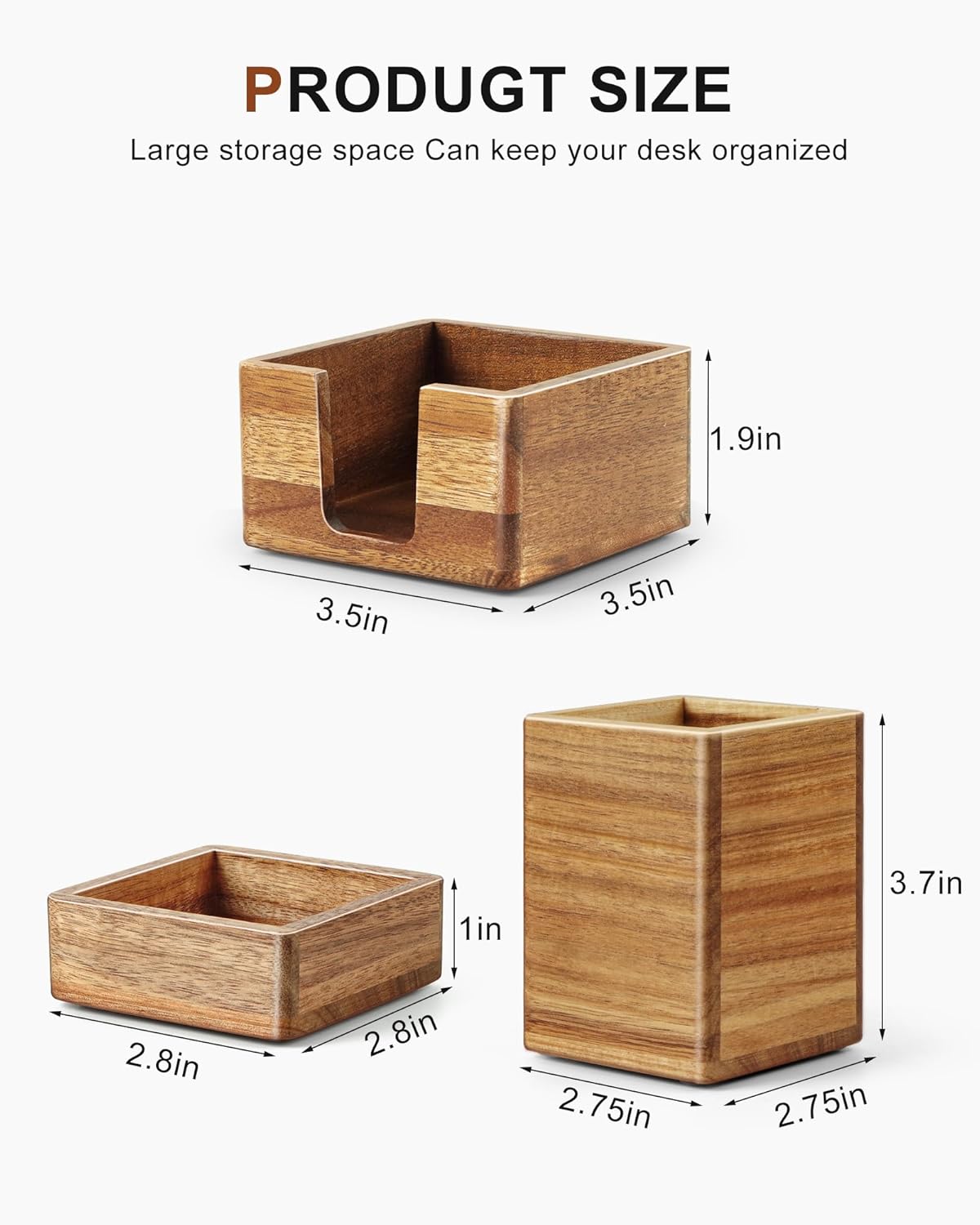 Acacia Wood Desk Organizer Set with Sticky Note Holder