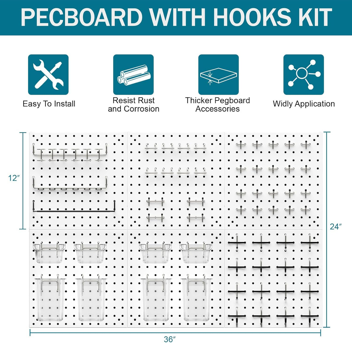 Peg Board Kit, Includes Pegboard and Accessories, White