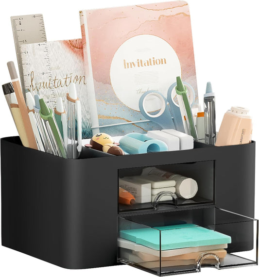Pen Organizer with 2 Drawer, Black
