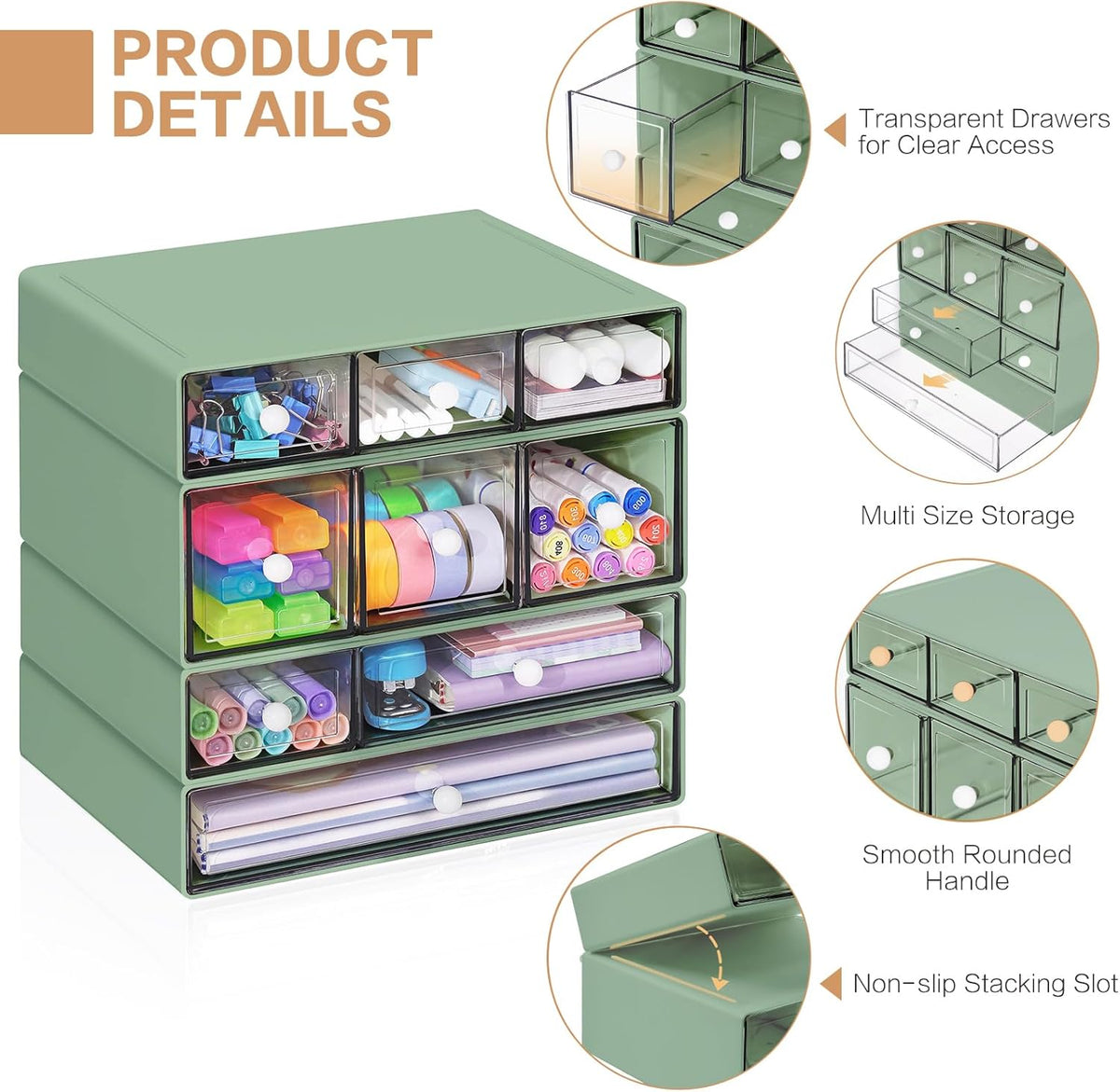 Desk Storage Organizer with 9 Drawers, Clear