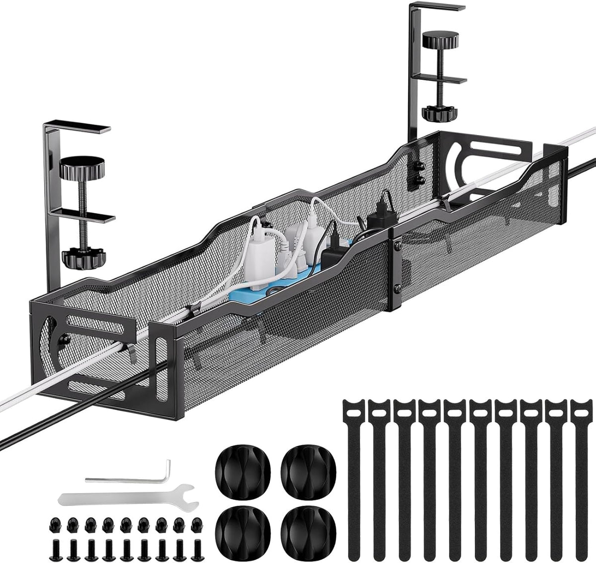 Cable Management, 25'' Cable Management Under Desk No Drill, Black