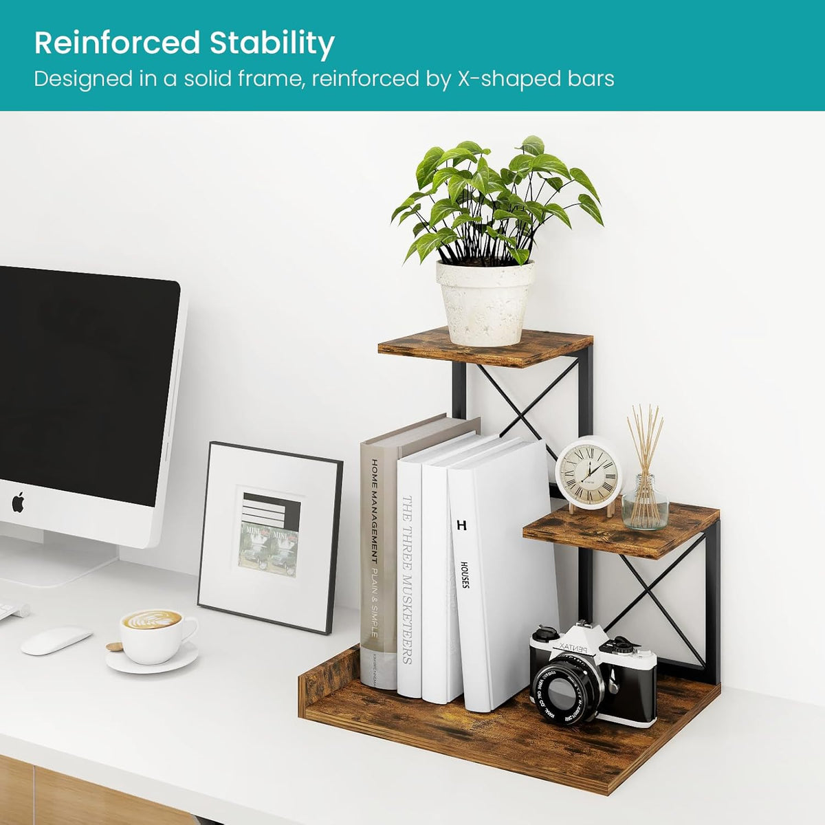 Desk Shelf Organizer, Wood Desktop Organizer Small Bookshelf
